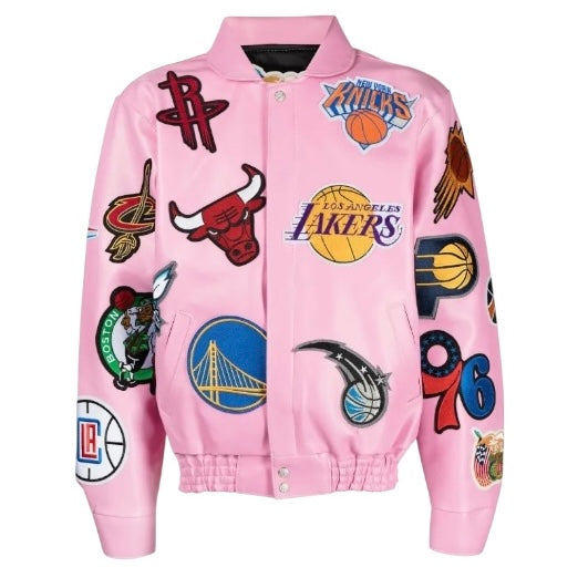 Jeff Hamilton NBA Logo College Vegan Leather Jacket / Small