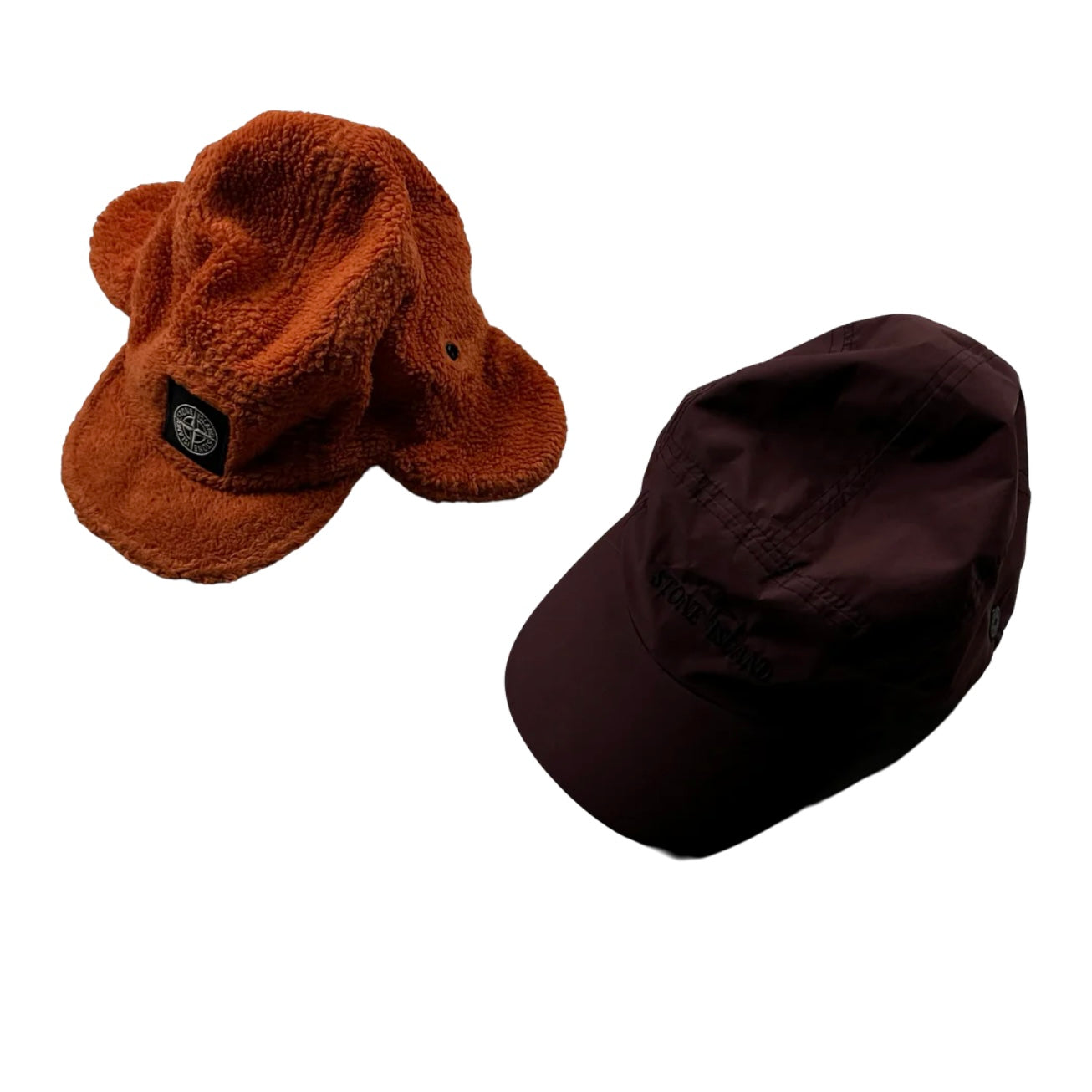 Stone Island 2 In 1 Wine/Orange Fleece Lined Nylon Cap