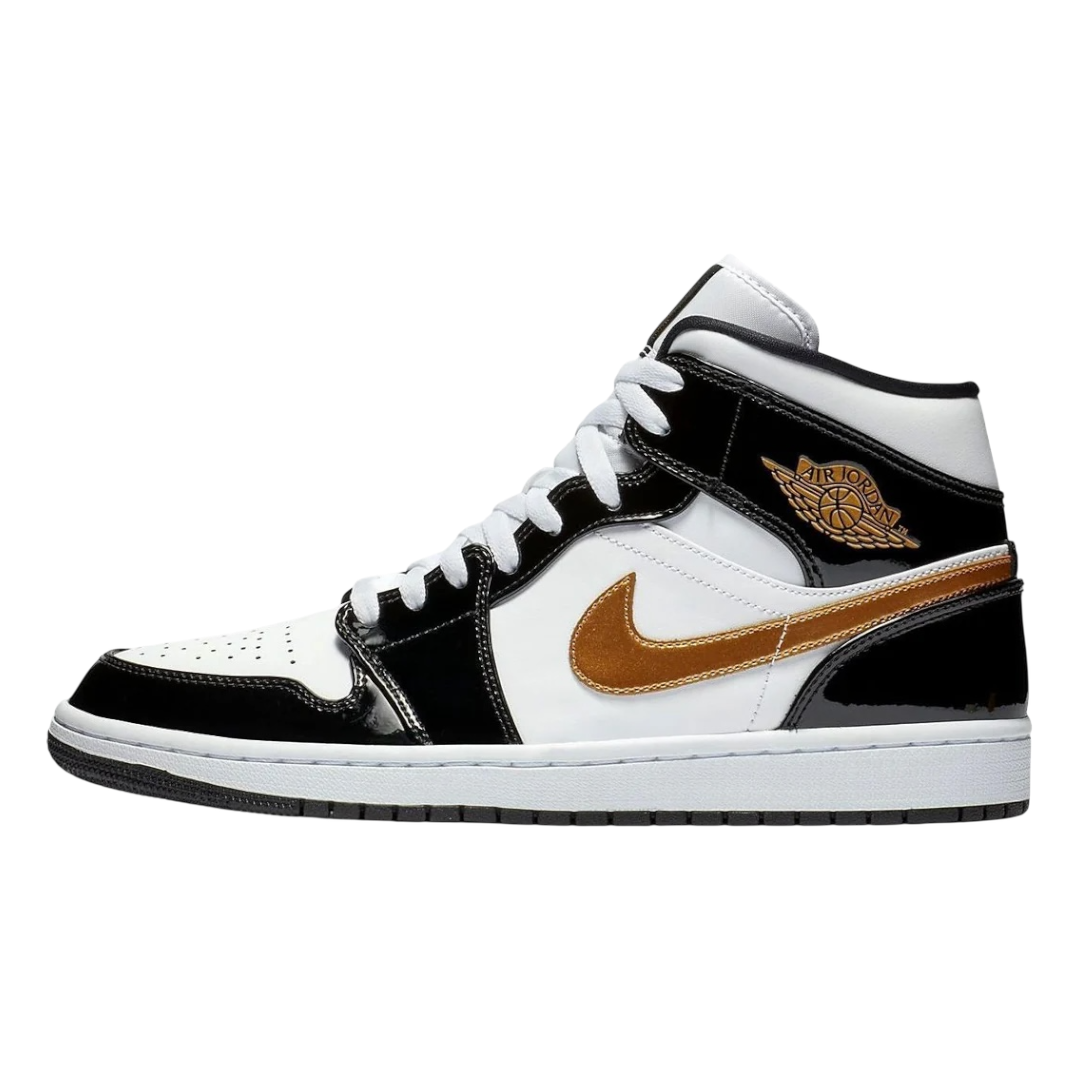 Jordan 1 Mid SE 'Patent Black White Gold'