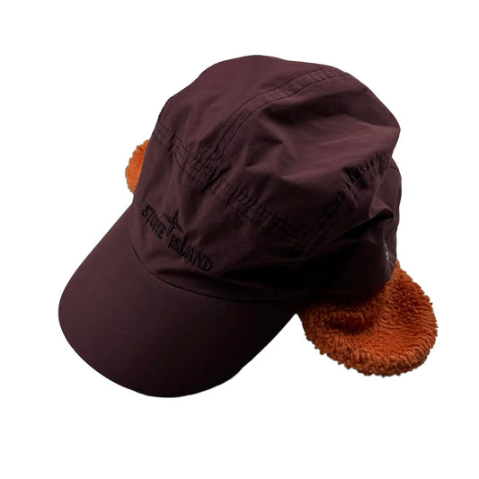 Stone Island 2 In 1 Wine/Orange Fleece Lined Nylon Cap