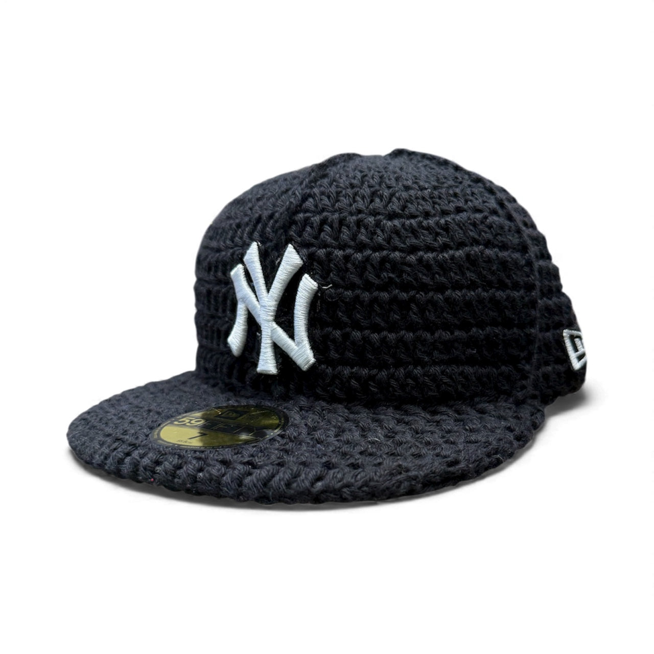 Crochet Fitted New Era Hat / Yankees / Black / Size 7