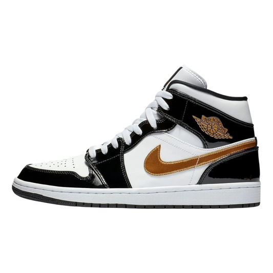 Jordan 1 Mid SE 'Patent Black White Gold'