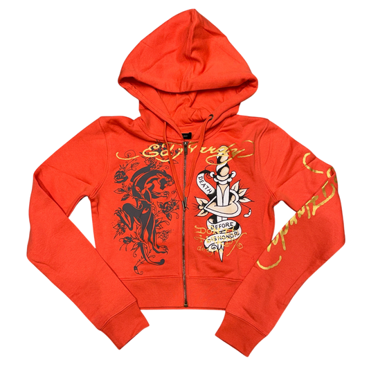 Ed Hardy Women’s Cropped Hood / Orange / Small / Grade B